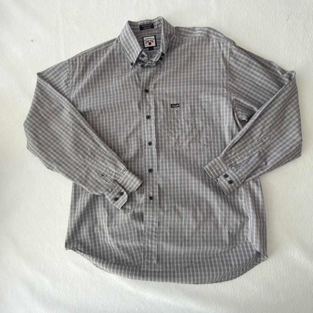 Vintage Façonnable Men's Large Gray Plaid Button Down Shirt Made in USA Cotton